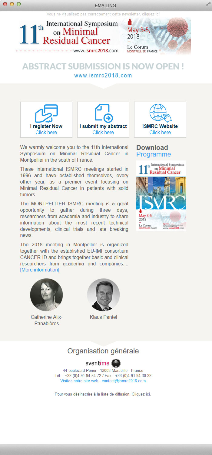 Création d'emailing 11ème international symposium on minimal residual cancer